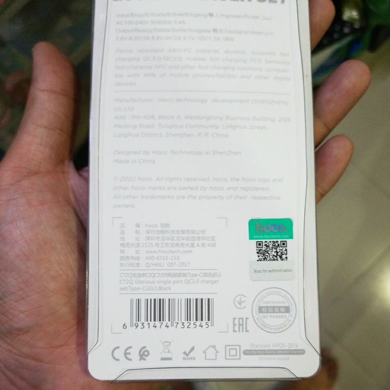 Type C Bộ sạc nhanh Hoco C72q 3.0A hóc môn