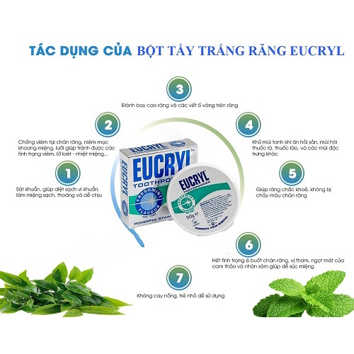 Kem Đánh Răng Eucryl 62g, Bột Tẩy Trắng Răng Eucryl 50g Giúp Sạch Miệng Trắng Răng, Hơi Thở Thơm Mát