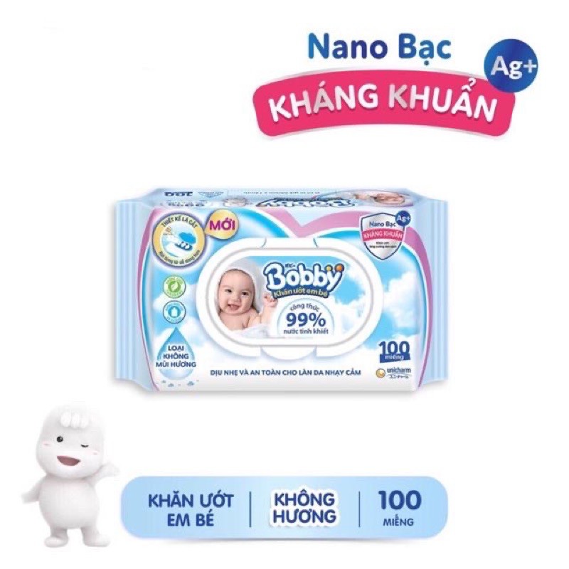 Khăn Giấy Ướt Không Mùi Bobby loại 100 tờ