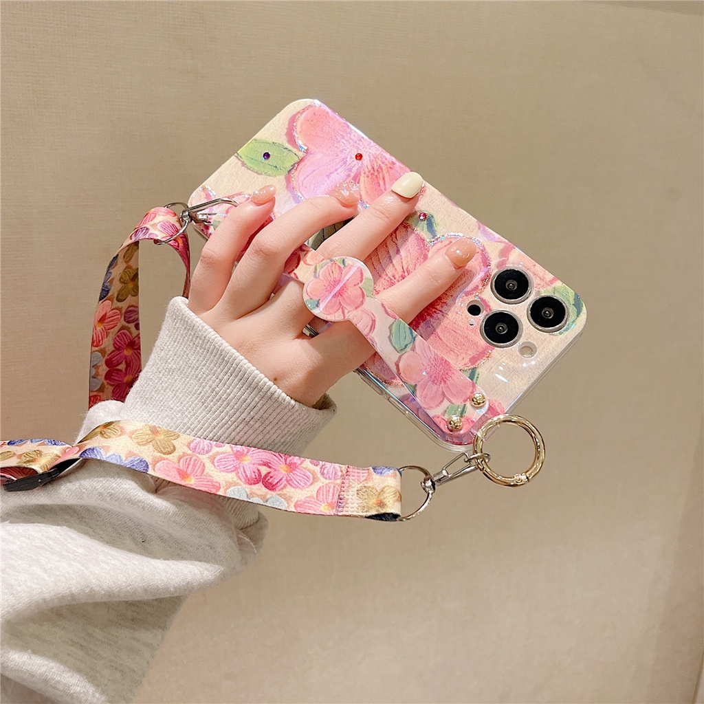 Ốp Điện Thoại Họa Tiết Tranh Sơn Dầu Có Dây Đeo Cho iPhone 13 12 Pro Max 11 Pro Max X XS Max XR