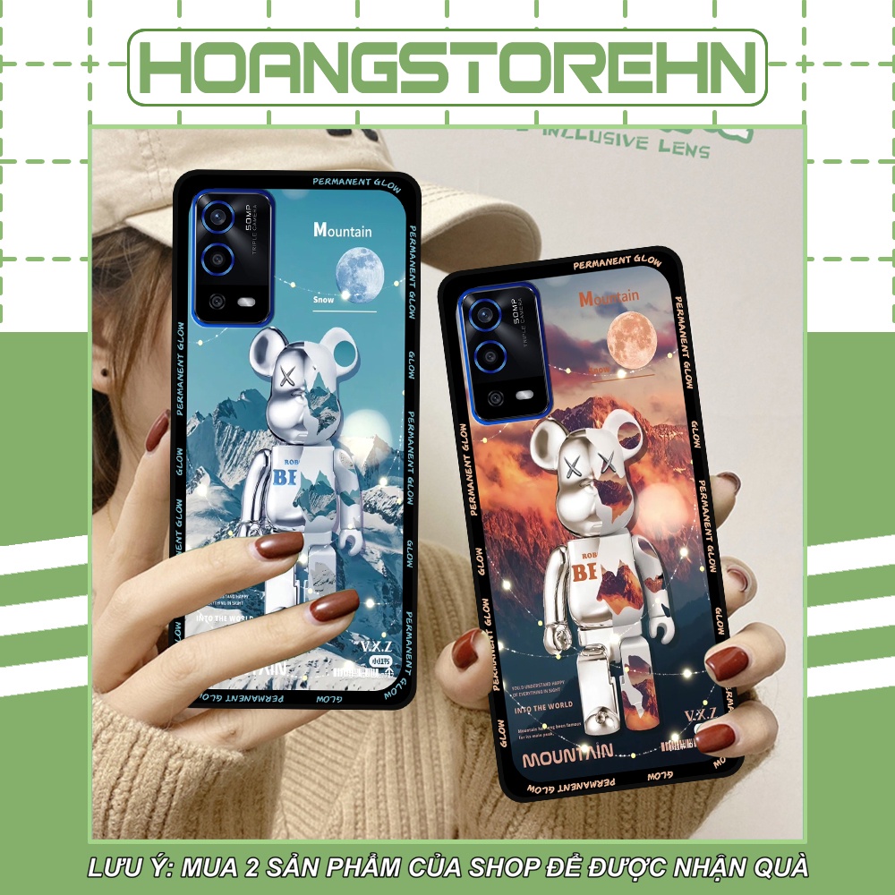 Ốp Oppo A55 in hình họa tiết Mountain, Be@rbrick dễ thương (T13 - T18)