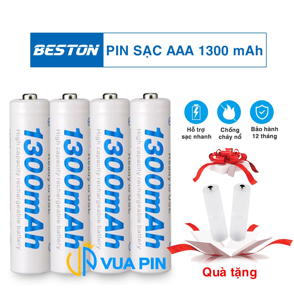 Bộ 4 Pin sạc chính hãng BESTON AAA 1300mAh và AAA 1100mAh - Tặng 2 chiếc chuyển đổi pin AAA sang AA