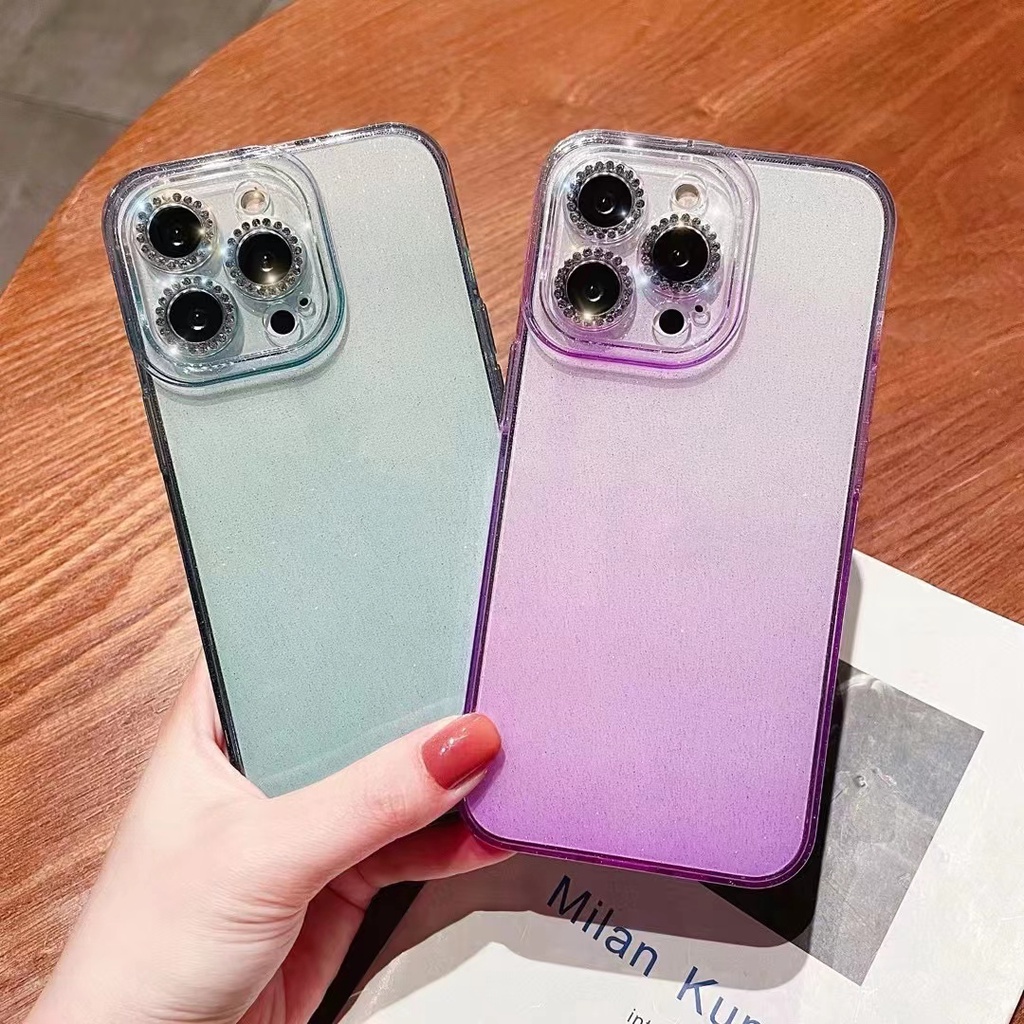 Ốp Điện Thoại Silicon Mềm Trong Suốt Đính Đá Lấp Lánh Màu Gradient Sang Trọng Cho iPhone 13 12 11 Pro Max