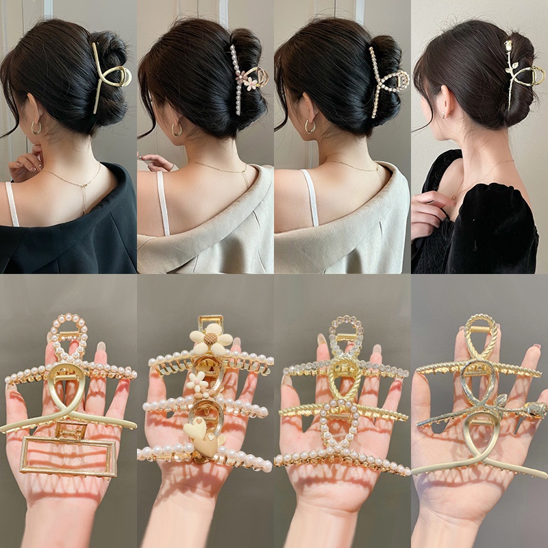 Kẹp Tóc Càng Cua Đính Ngọc Trai Giả Bằng Kim Loại Thời Trang Đẹp Hàn Quốc Cho Nữ