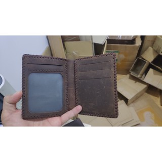 Ví đứng nam da sáp, da bò thật 100% handmade