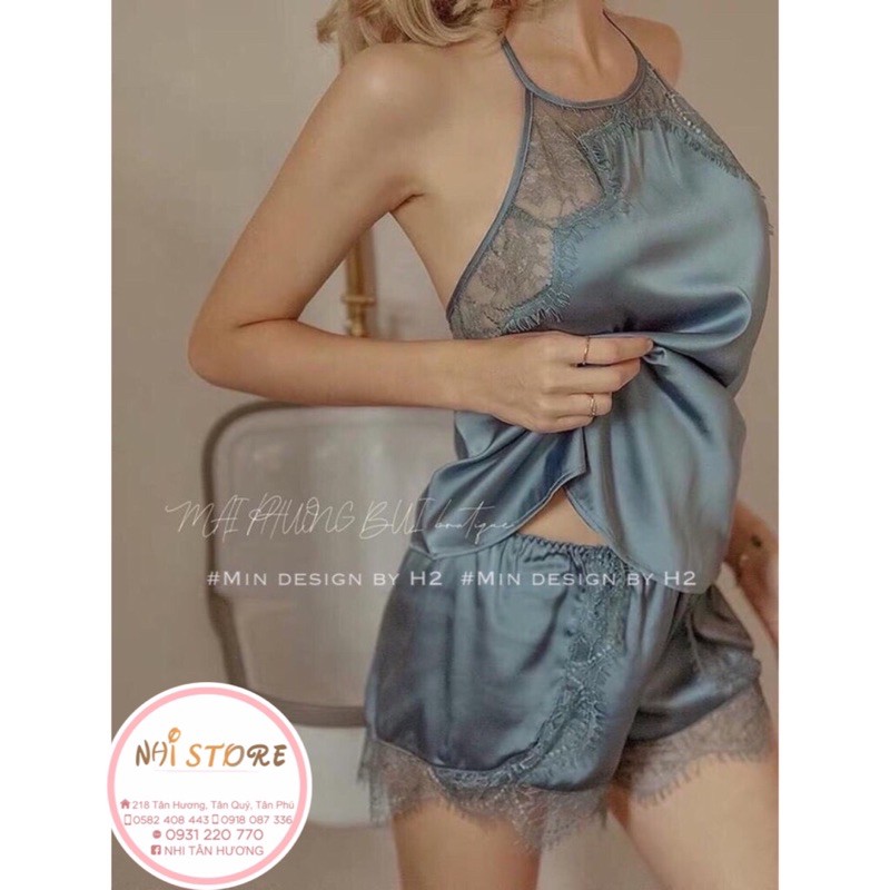 [FREESHIP 50K] Bộ Ngủ Ren NHISTORE Áo Cổ Yếm Quần Đùi Bèo Sexy Freesize Dưới 60kg | BigBuy360 - bigbuy360.vn