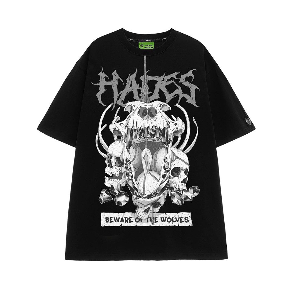 Áo Thun Tay Lỡ Unisex SKULL WOLF BLACK 100% Cotton - HADES Brand Chính Hãng | BigBuy360 - bigbuy360.vn
