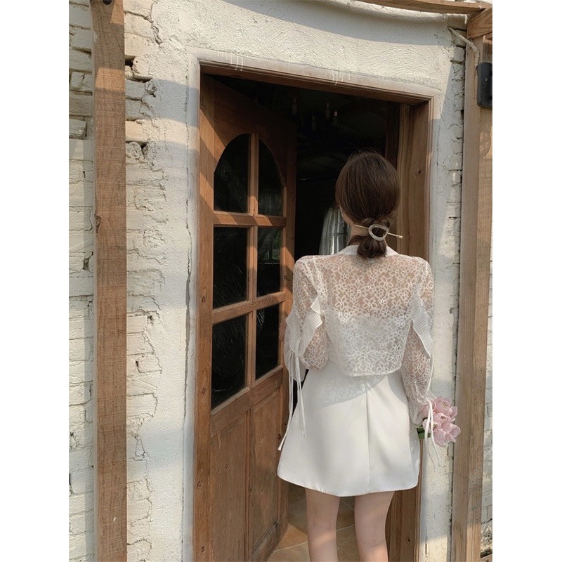 [Có ảnh thật] Set áo khoác ren tay dài+đầm 2 dây gợi cảm phong cách ulzzang SAM SAM BOUTIQUE | BigBuy360 - bigbuy360.vn