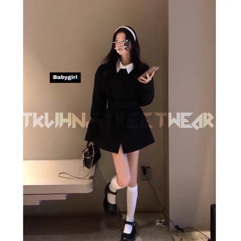 TKLIHN Set váy DẠ tiểu thư ULZZANG mix Áo sơ mi hot trend 2022