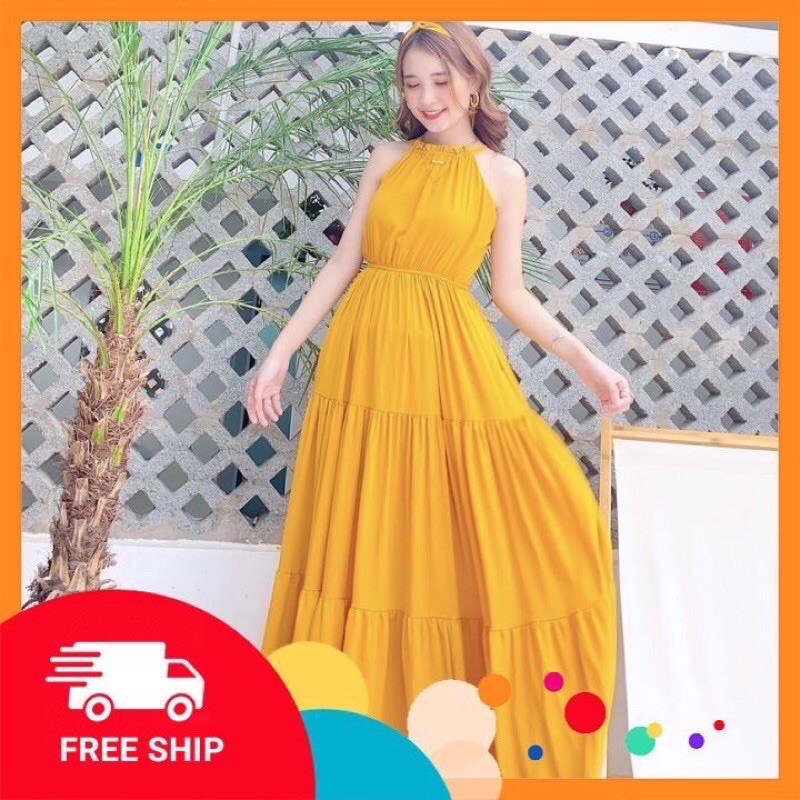 Váy maxi⚡𝗙𝗥𝗘𝗘 𝗦𝗛𝗜𝗣⚡ Đầm maxi 2 dây, dáng xoè phối đuôi cá tầng cách điệu, bo chun eo co dãn tốt, hàng QC cao cấp