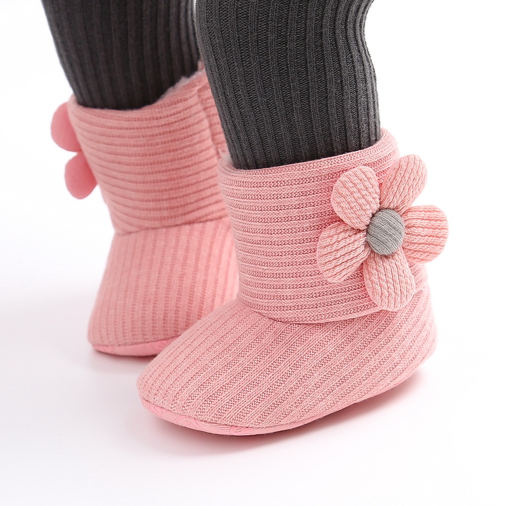 Giày Bốt Cotton Đính Hoa Giữ Ấm Mùa Thu Đông Cho Bé Gái 3-15 Tháng Tuổi