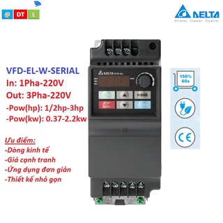 Biến tần 1 pha 220v ra 3 pha 220v delta vfd-el-w