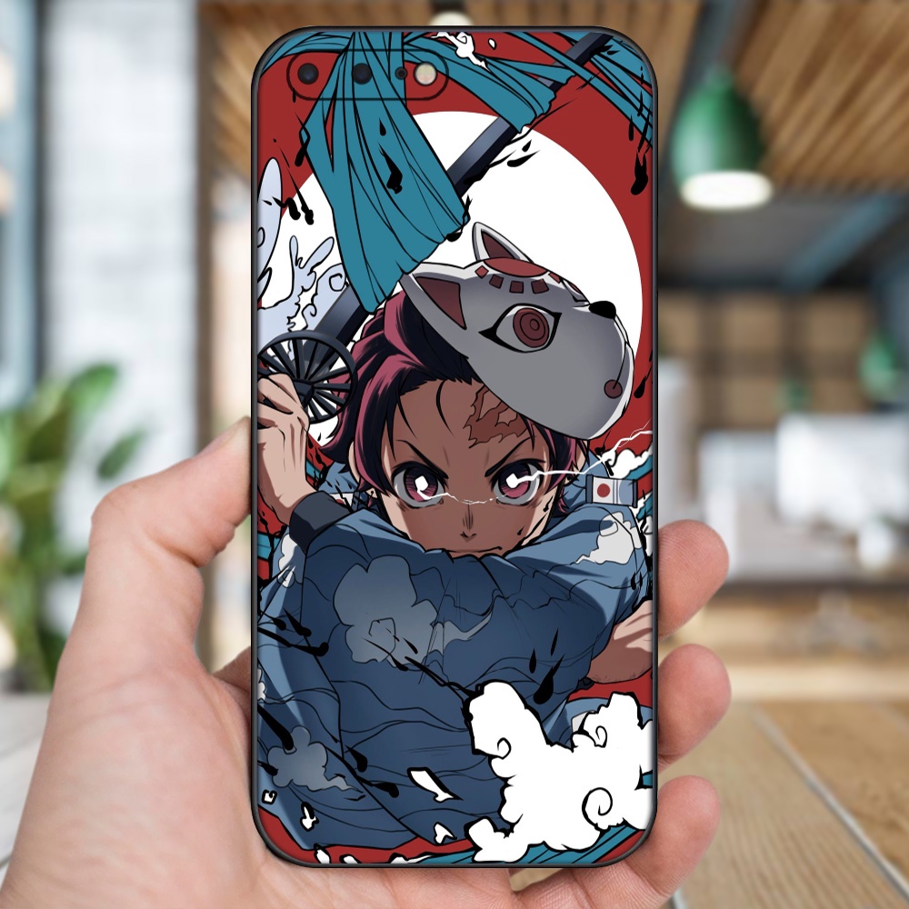 Ốp lưng iPhone 7 Plus, 8 Plus dẻo đen cạnh vuông in hình Tanjiro Kimetsu No Yaiba