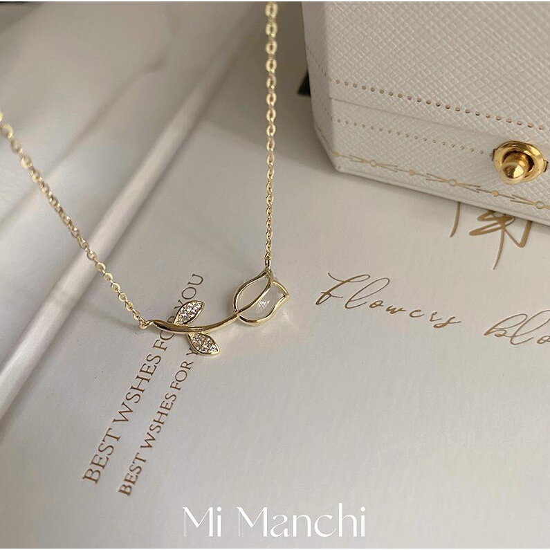 Vòng Cổ Choker Hình Hoa Tulip Màu Vàng / Bạc Phong Cách Hàn Quốc Thời Trang Cho Nữ