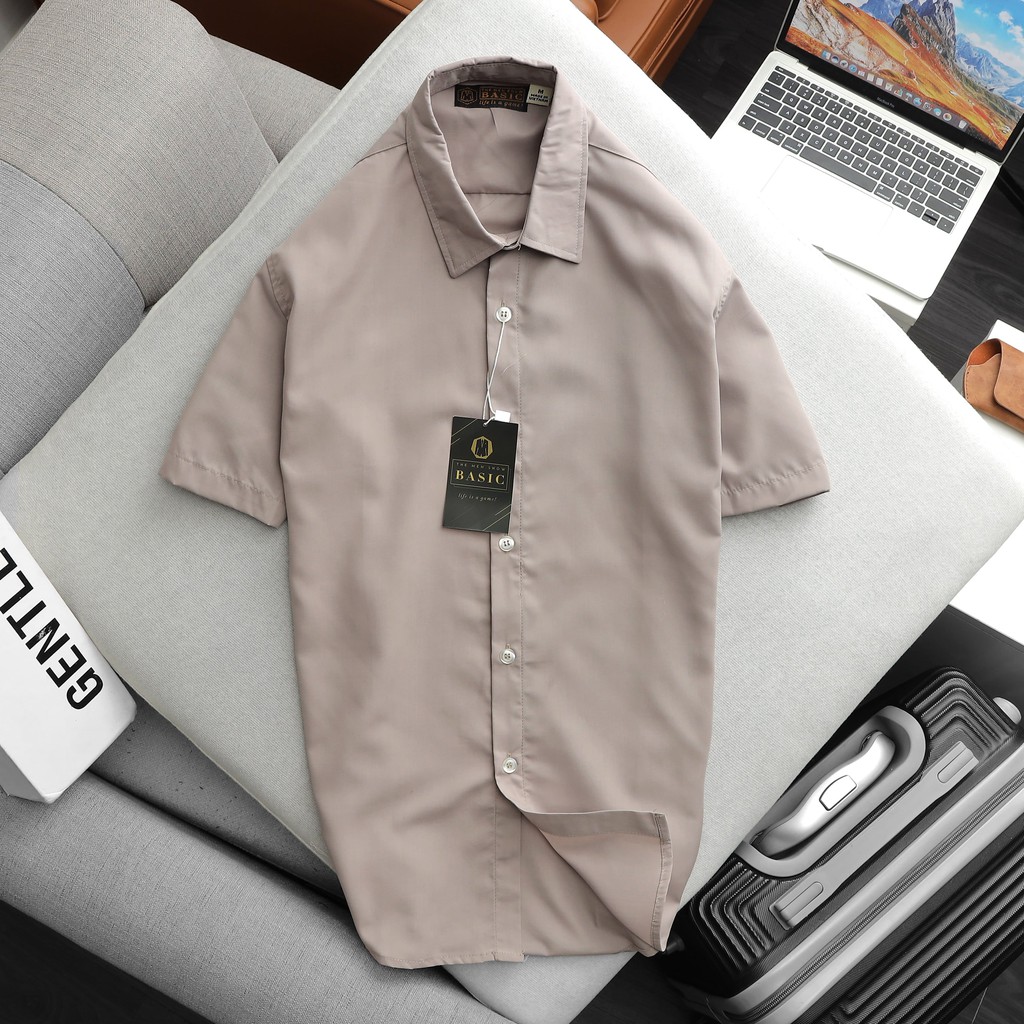 Áo sơ mi nam ngắn tay BASIC - THE MEN SHOW màu VÀNG KEM Vải kate mềm mịn siêu mát - ĐẲNG CẤP DOANH NHÂN