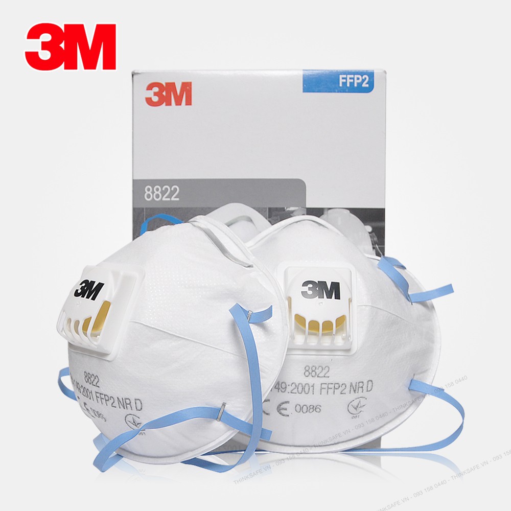 Khẩu trang 3M 8822 van 1 chiều lọc bụi mịn bảo vệ hô hấp, thích hợp sử dụng trong môi trường ô nhiễm