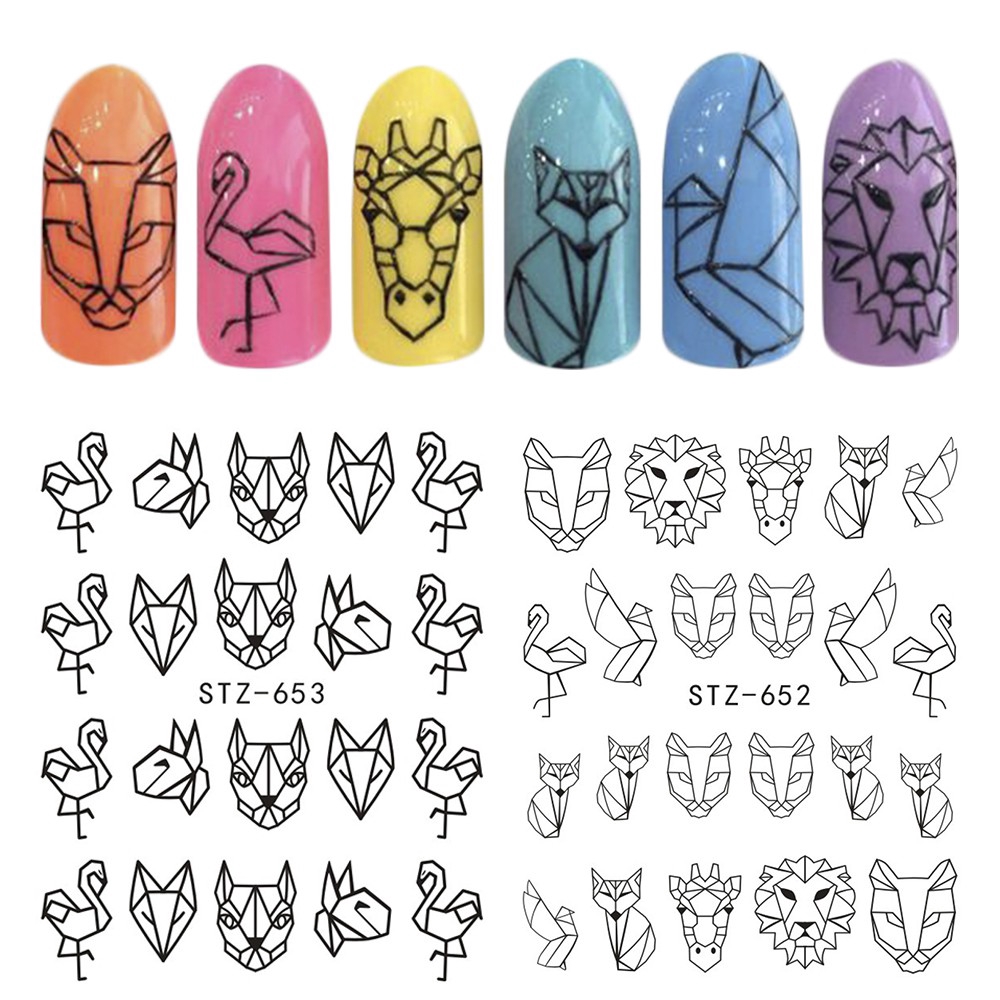 Tờ Sticker Nước Dán Móng Nghệ Thuật Màu Đen Họa Tiết Tùy Chọn