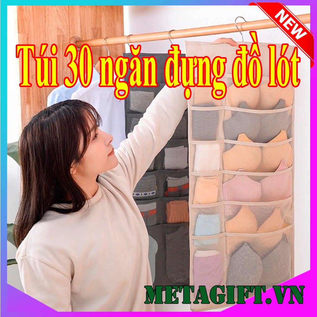 Túi treo đựng tất đồ lót 2 mặt nhiều ngăn tiện dụng - Túi vải đựng đồ 2 mặt 30 ngăn