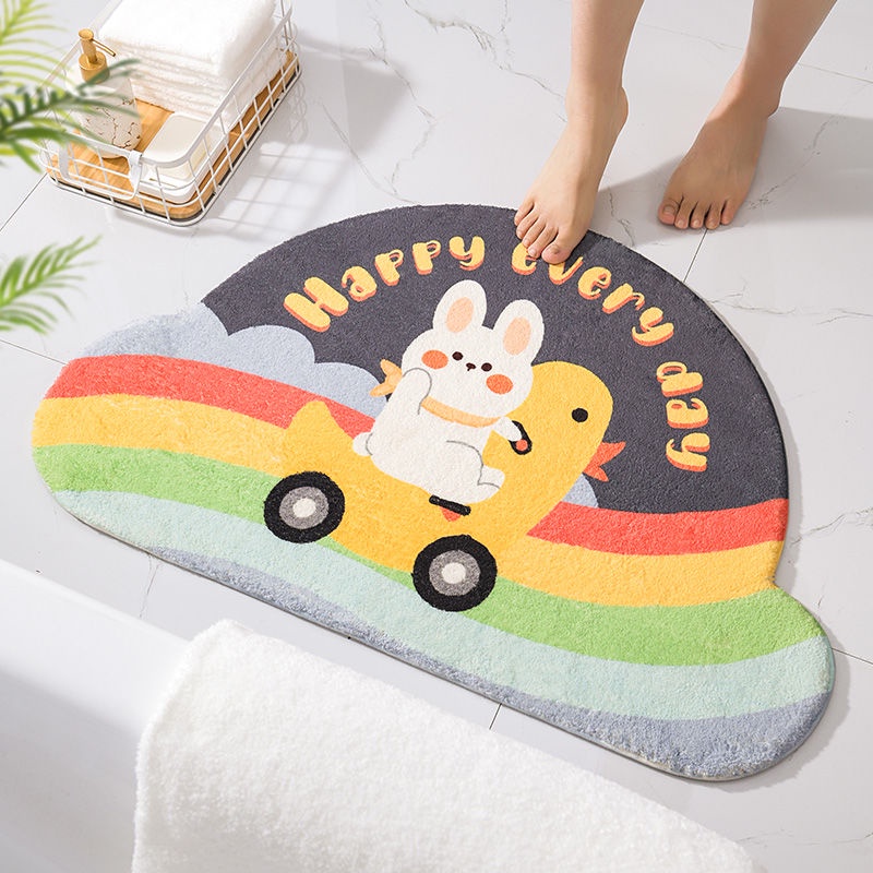 Thảm Chùi Chân Hình Bán Nguyệt Thấm Hút Nước Chống Trượt Cho Nhà Tắm/Phòng Tắm