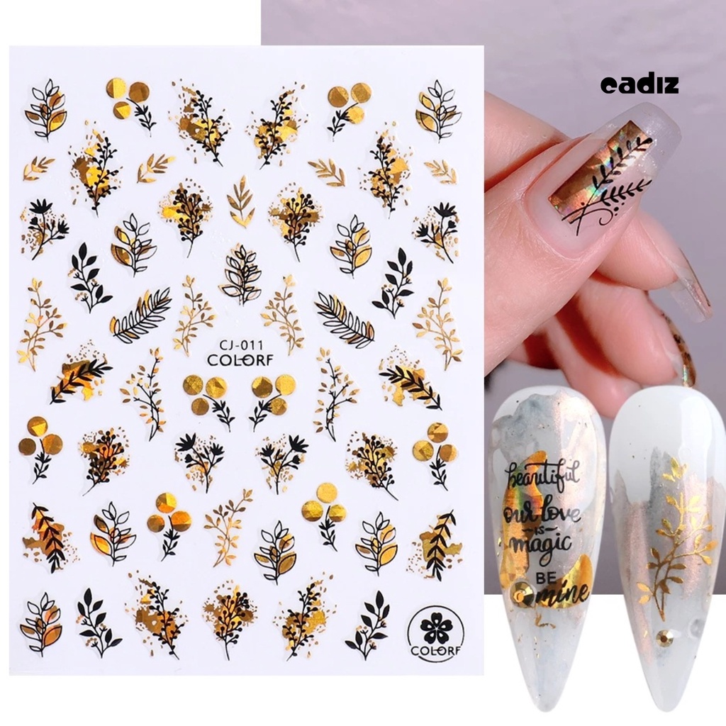 Miếng Dán Trang Trí Móng Tay Hiệu Ứng 3D Siêu Mỏng Họa Tiết Lá Vàng