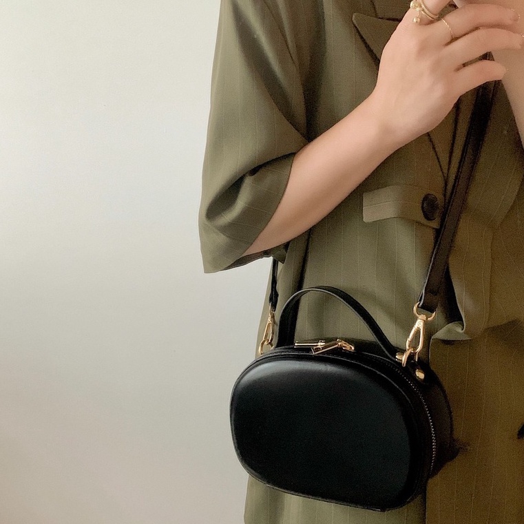 Túi Xách Tròn Đeo Chéo mini Màu Trơn Thời Trang Châu Âu Cho Nữ