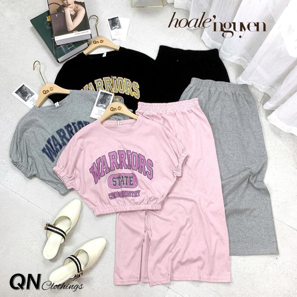 Set bộ nữ 💕💕💕 áo thun bộ croptop+chân váy xẻ tà,kiểu dáng thể thao