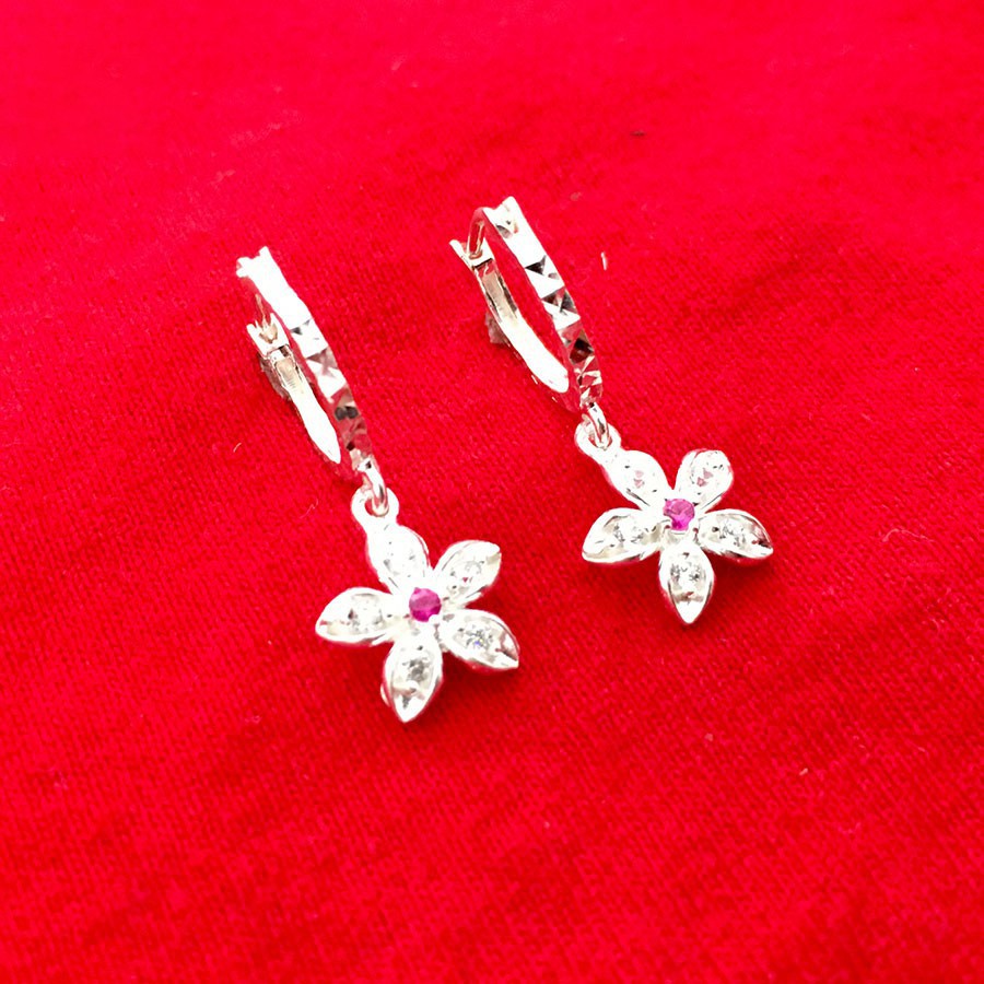 Bông tai bạc trẻ em kiểu dáng dài hoa đào -Trang sức TNC Jewellery