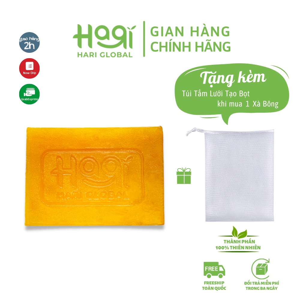 Xà bông nghệ tươi HARI hương chanh sả, TẶNG túi tắm tạo bọt sáng da giảm thâm diệt khuẩn, xà phòng nghệ tốt cho sức khỏe | BigBuy360 - bigbuy360.vn