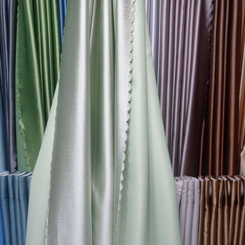 Rèm cửa màu xanh cốm nhạt LV chất liệu vải dệt 3 lớp chống nắng cản sáng chuyên dụng làm rèm cửa sổ hoặc rèm phòng khách