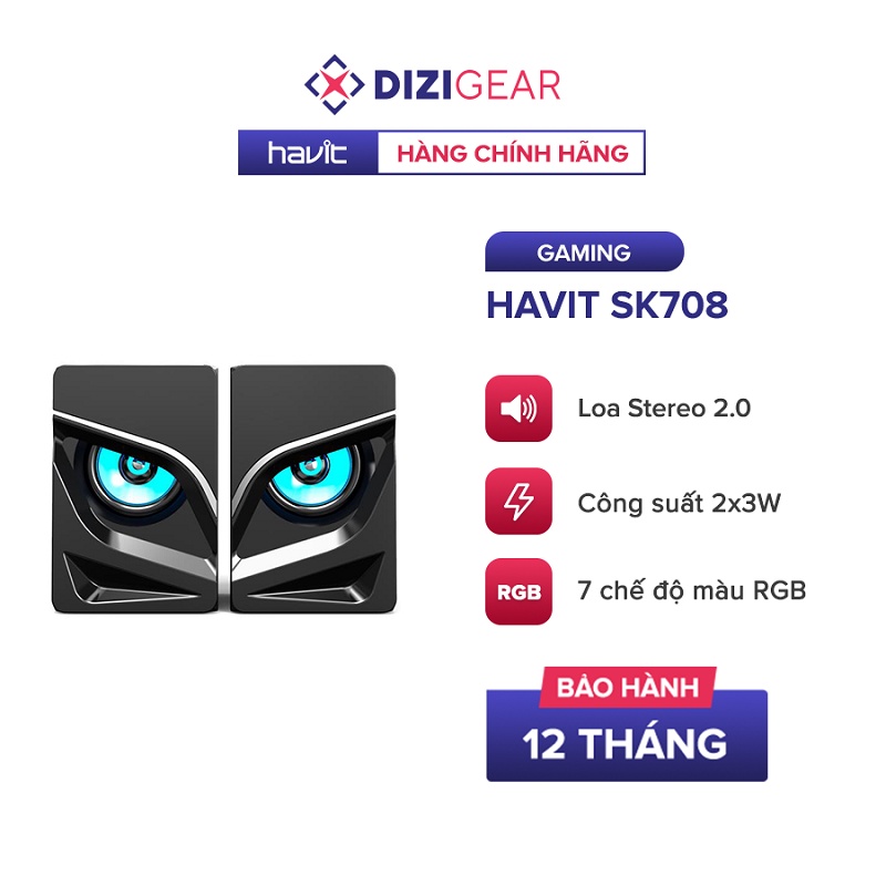 Loa Gaming RGB HAVIT SK708, Âm Thanh Stereo 2.0, 7 Chế Độ Màu RGB, Cống Suất 2x3W - Chính Hãng BH 12 Tháng Dizigear