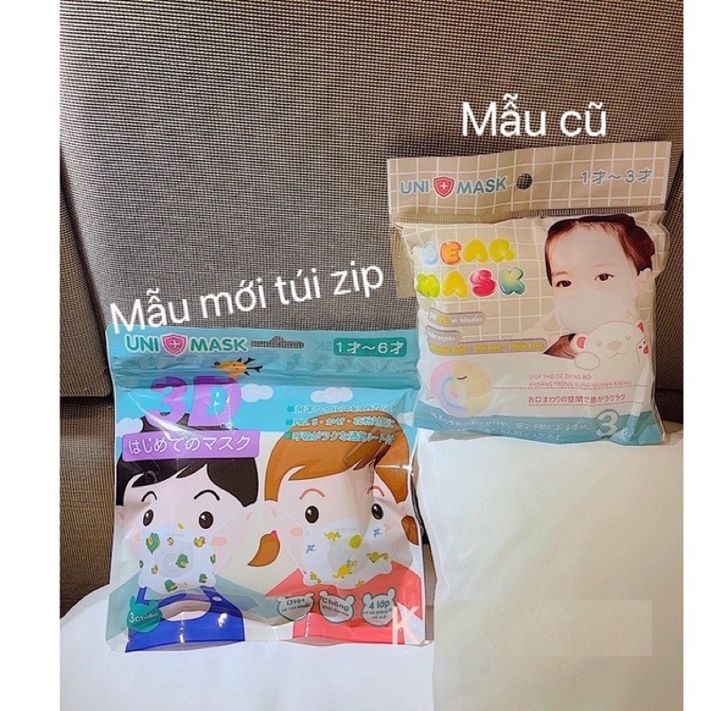 Sỉ thùng 36 chiếc khẩu trang gấu Uni Mask cho bé (mẫu mới túi zip đẹp)