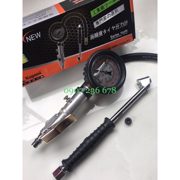 Vòi Bơm Ô Tô Khí Nén Kapusi Có Đồng Hồ Đo Áp Suất Lốp Đầu Bơm 2 Đầu Tiện Lợi Cho Ô Tô, Xe Máy, Xe Đạp