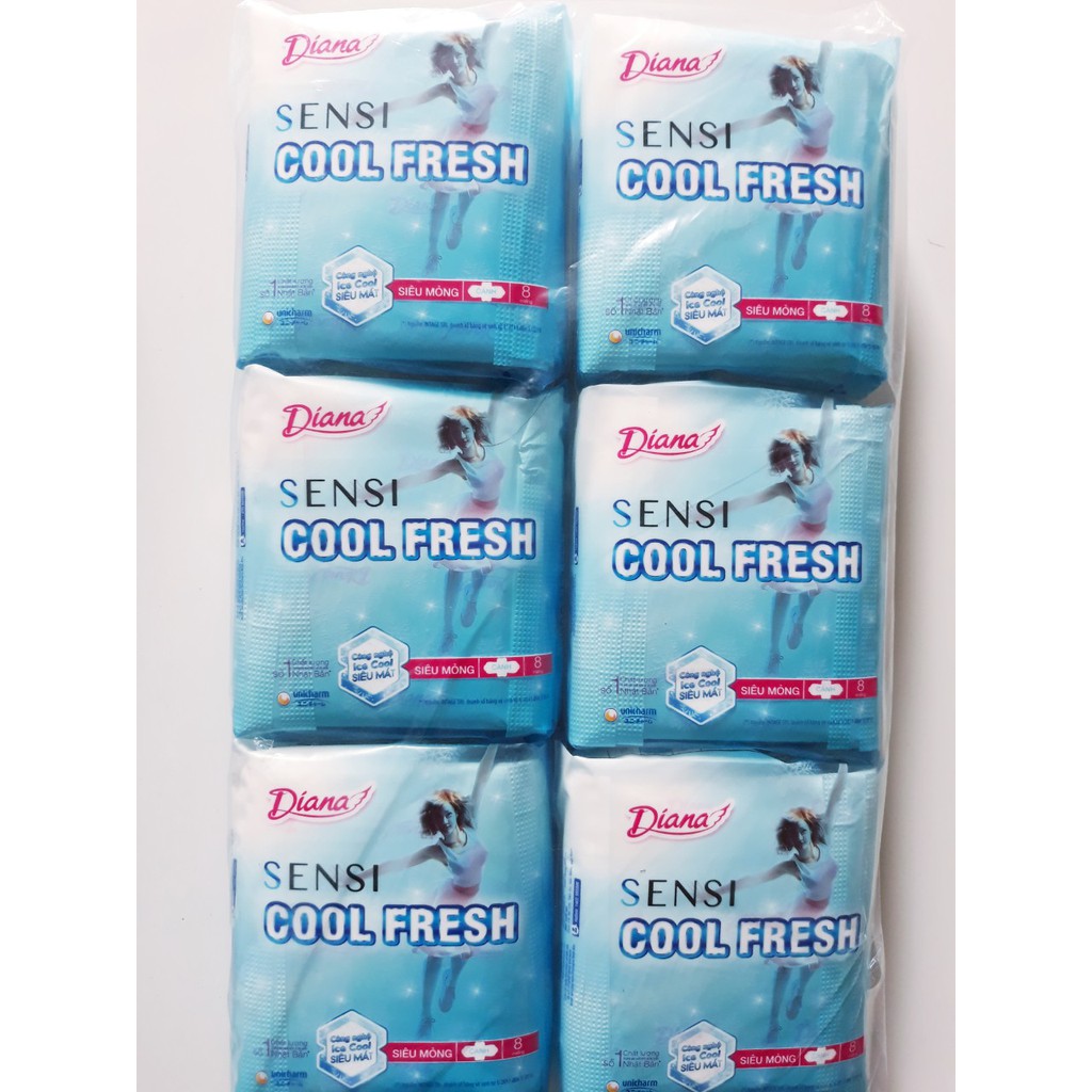 Băng Vệ Sinh Diana Sensi Cool Fresh Có Cánh - Không Cánh Gói 8 Miếng, Siêu Mỏng, Mát Lạnh Bạc Hà