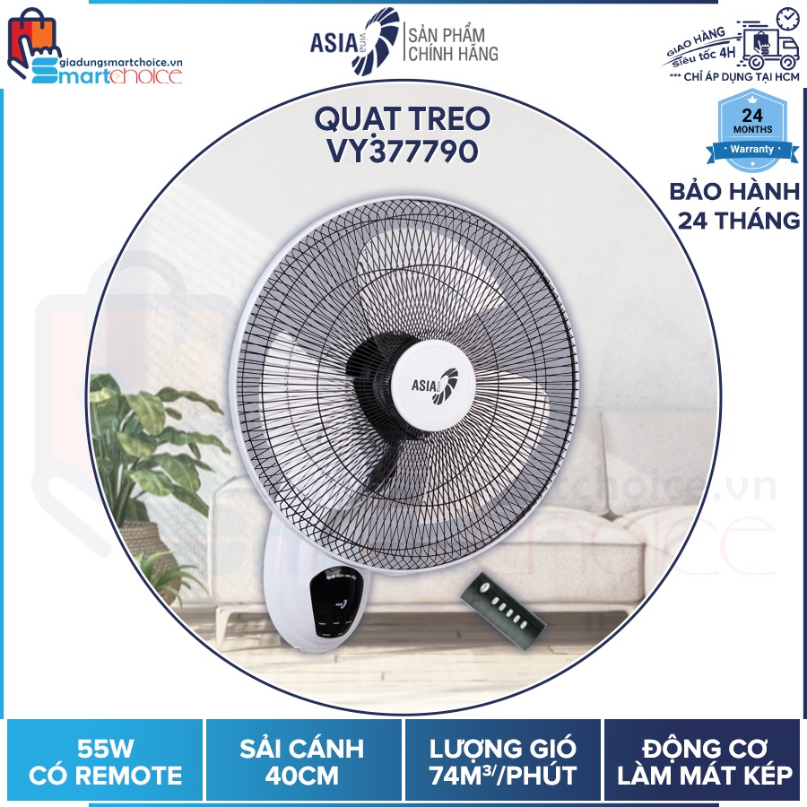QUẠT TREO REMOTE ASIA - QUẠT TREO ASIAVINA VY377090, VY377190, VY377290, VY377790 , GIAO HỎA TỐC