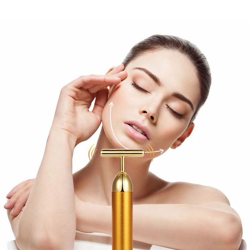 Máy mát xa Salorie Sy-102 mạ vàng 24K thiết kế hình chữ T dạng đầu lăn nâng cơ mặt