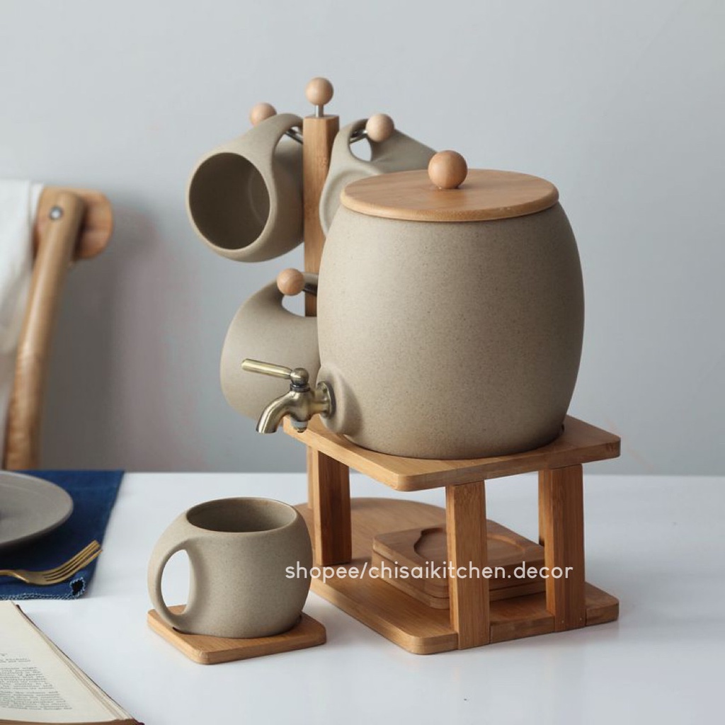 Set bình trà gốm phong cách Nhật Bản kèm giá đỡ