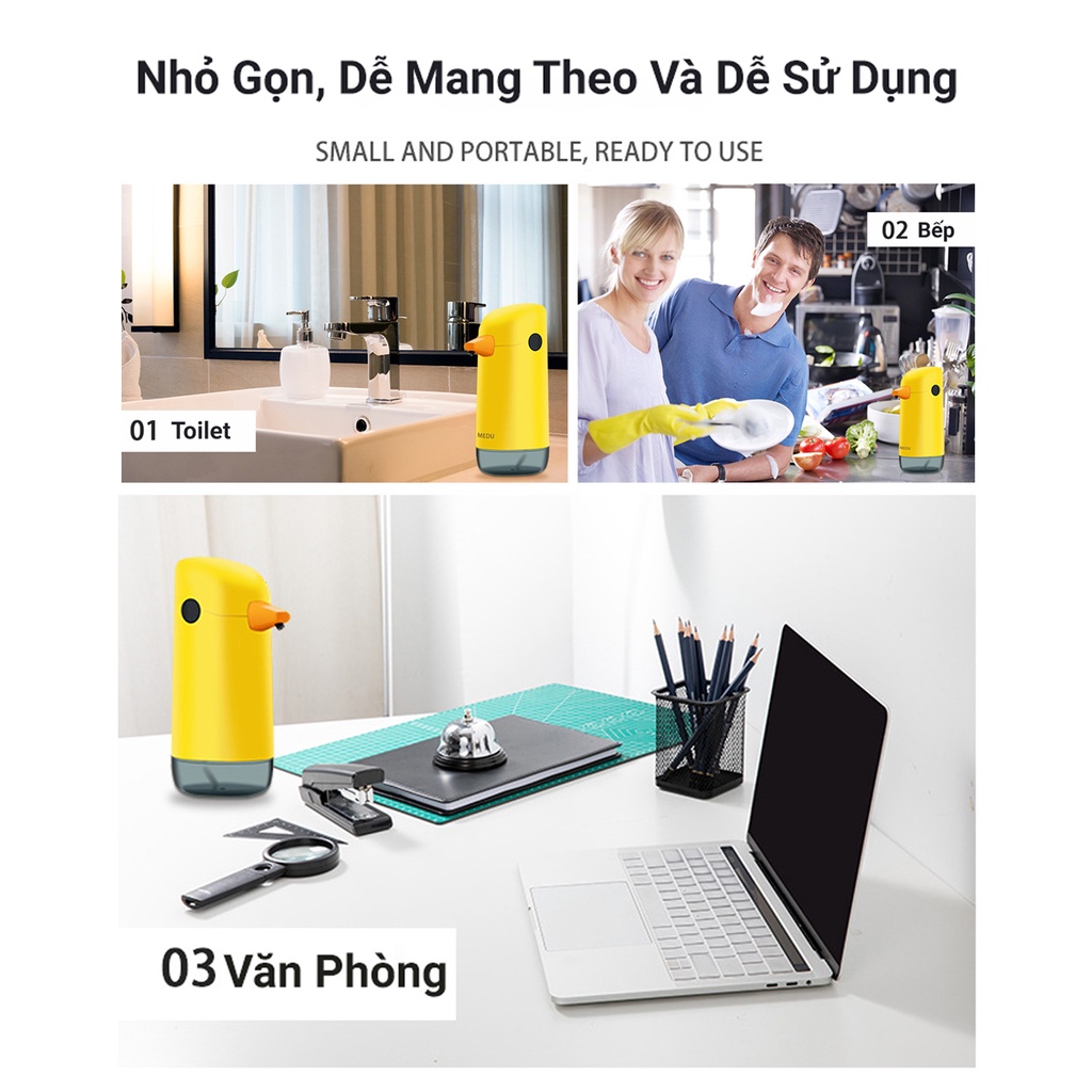 Máy Tạo Bọt Xà Phòng Rửa Tay KUNBE Hình Vịt Vàng Cảm Biến Tự Động Tiện Lợi