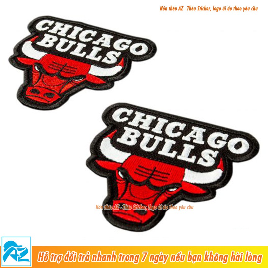 Sticker ủi thêu logo hình Bull Chicago (lớn) - Patch ủi quần áo balo S77