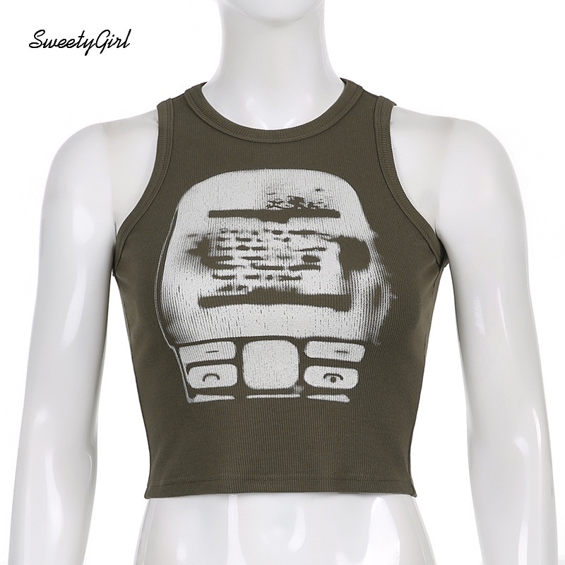 Áo sát nách cổ tròn dáng ôm in họa tiết điện thoại độc đáo thời trang cá tính cho nữ