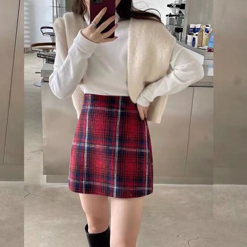 Chân váy dạ kẻ