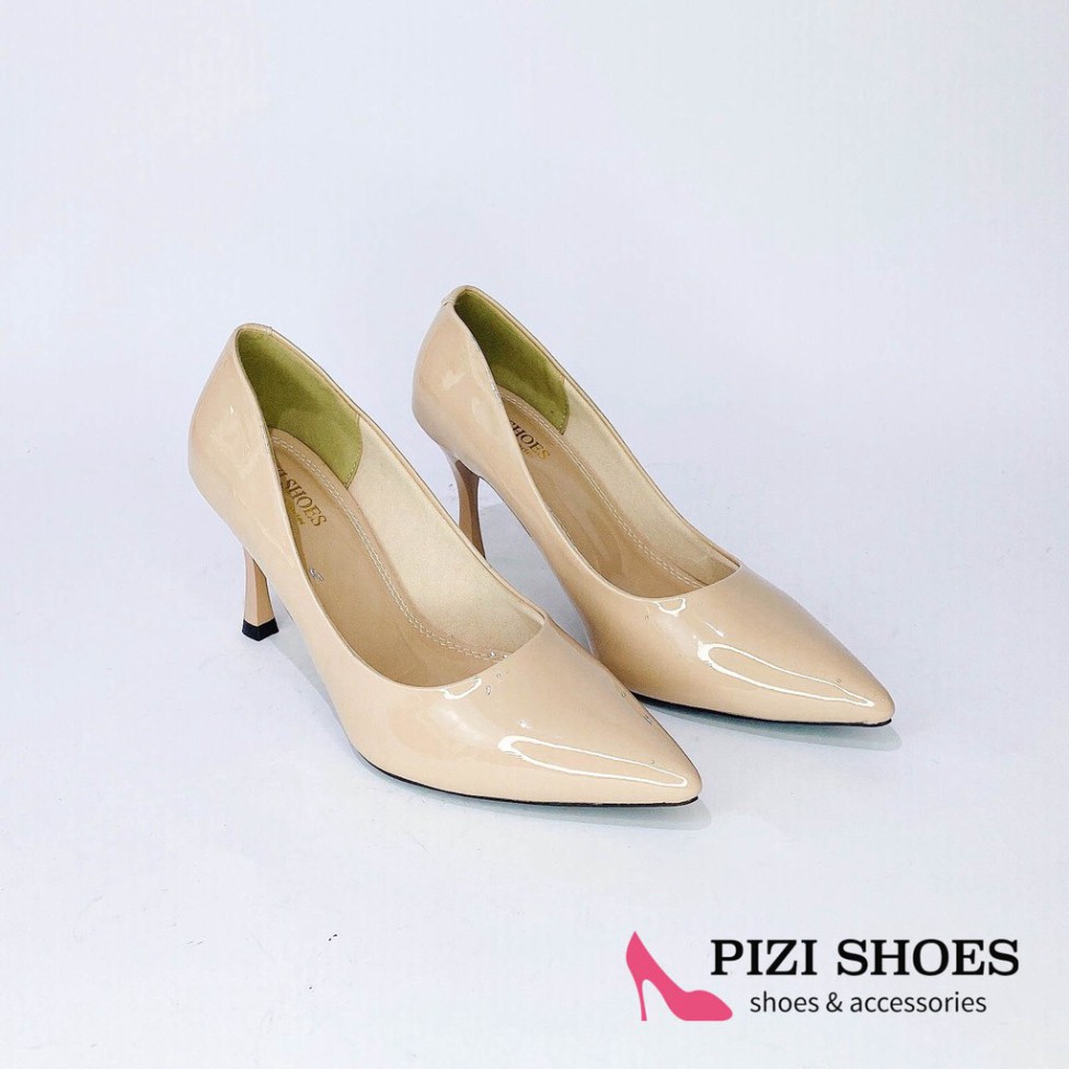 Giày cao gót nữ da bóng gót nhọn sang xinh cao 7cm Pizishoes- P566