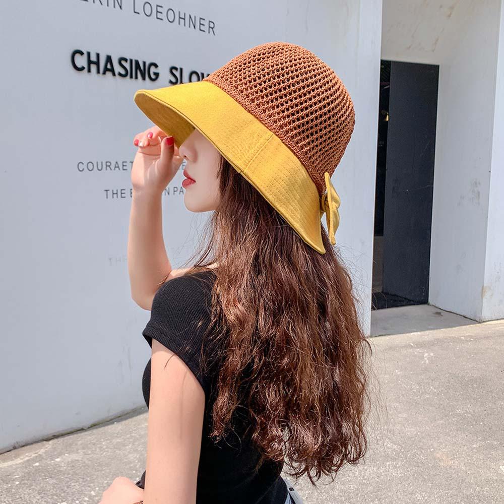 Nón Tai Bèo Chống Tia Cực Tím Đính Nơ Có Thể Gập Lại Phong Cách Hàn Quốc