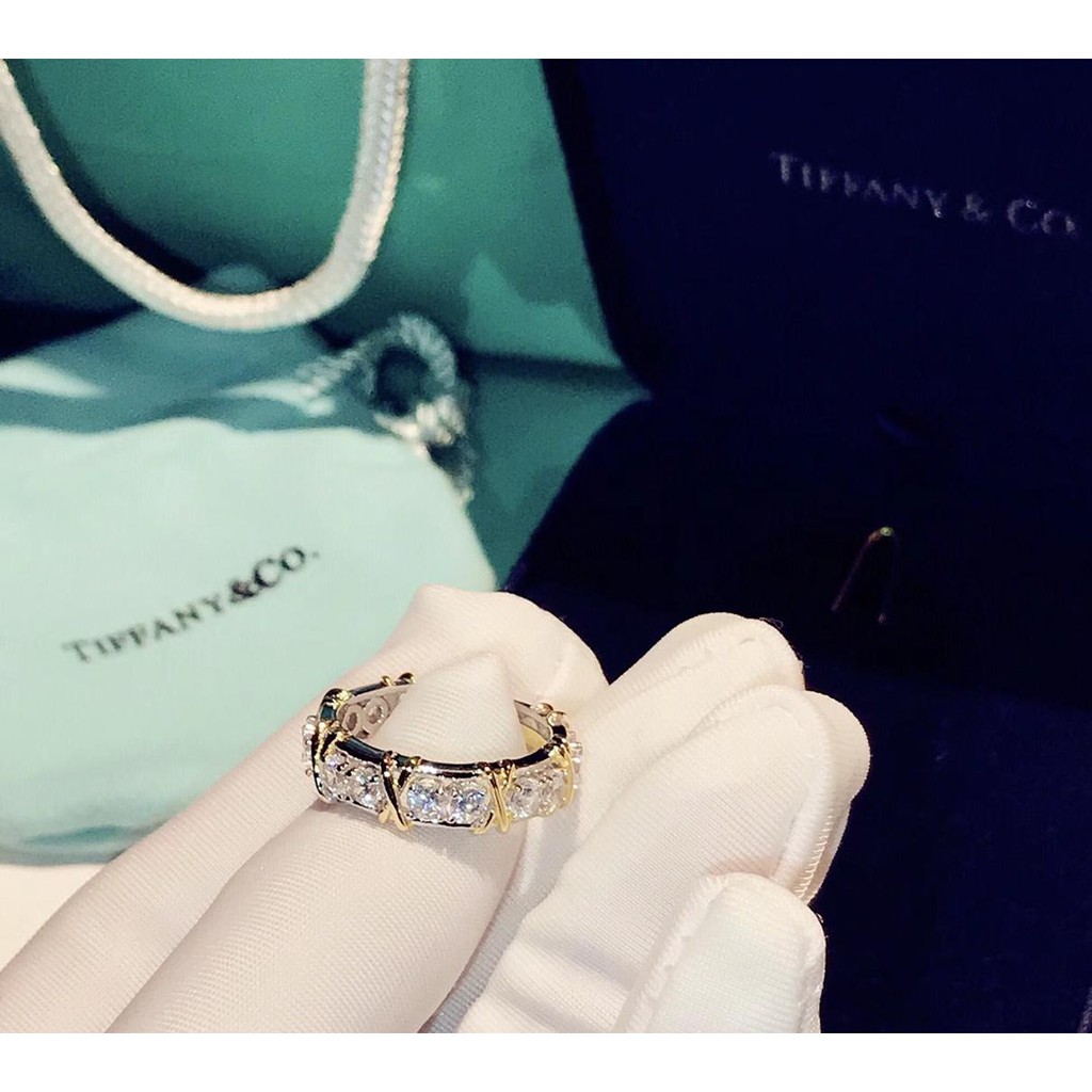 (boalnxun)Nhẫn kim cương cổ điển Tiffany nhẫn chéo vàng khảm nhập khẩu khảm zircon seiko hàng đầu