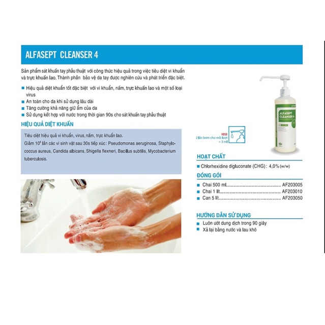 Alfasept Cleanser 4 - dung dịch rửa tay sát khuẩn nâng cao, tăng cường bảo vệ | BigBuy360 - bigbuy360.vn