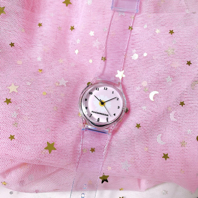 Dây đồng hồ đeo tay silicon trong suốt họa tiết hoa cúc nhỏ xinh xắn J5042
