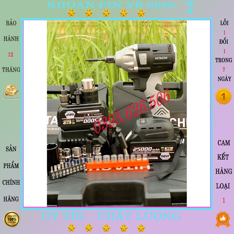 Máy Khoan Pin -Siết BULONG HITACHI 198v, lõi đồng không chổi than, dễ dàng dử dựng tiện lợi cho mọi người dùng