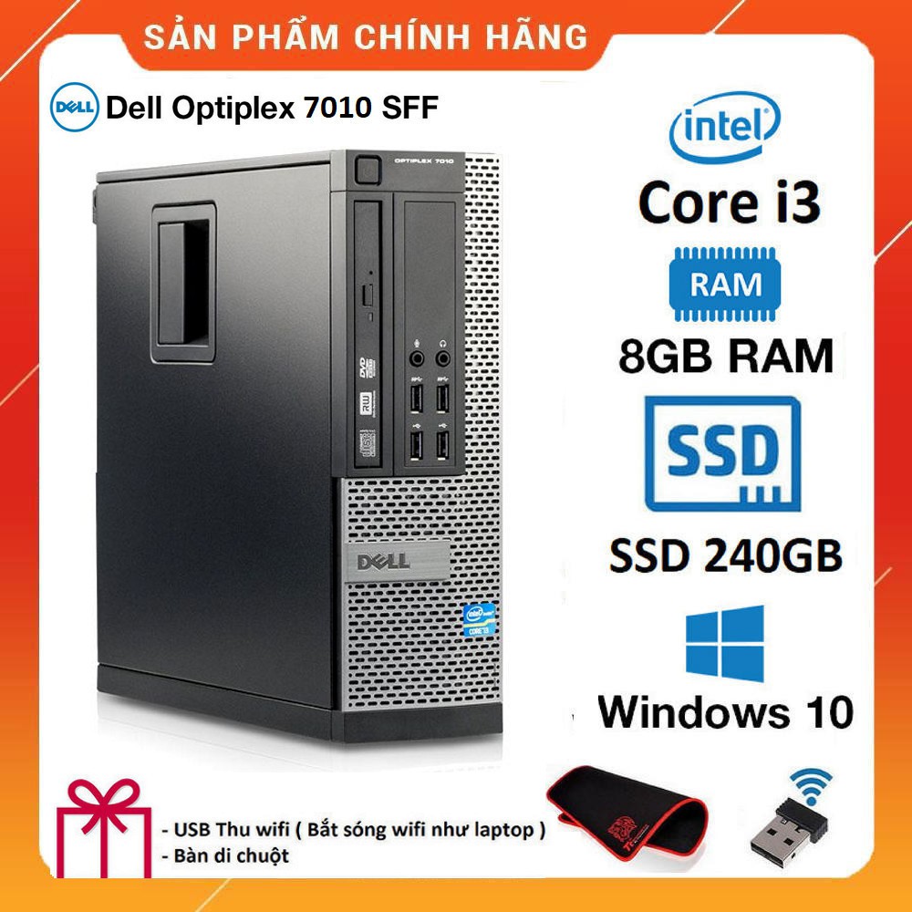 Case máy tính để bàn Dell Optiplex 7010 SFF Core i3/ Ram 4GB/  SSD 240GB. Quà Tặng, Bảo hành 2 năm. Hàng Nhập Khẩu