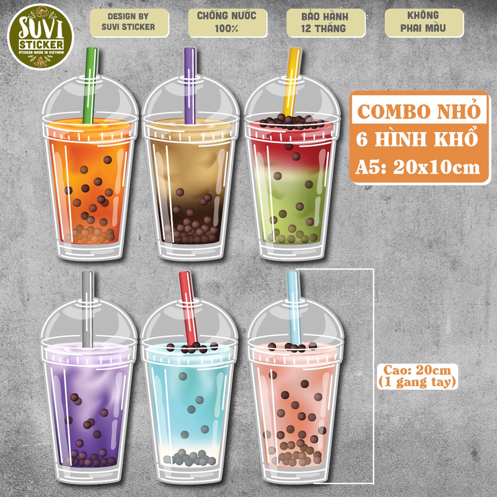 Combo Decal Trà Sữa khổ lớn trang trí tường, dán kính, trang trí quán cà phê khổ A4 chống nước. KL19