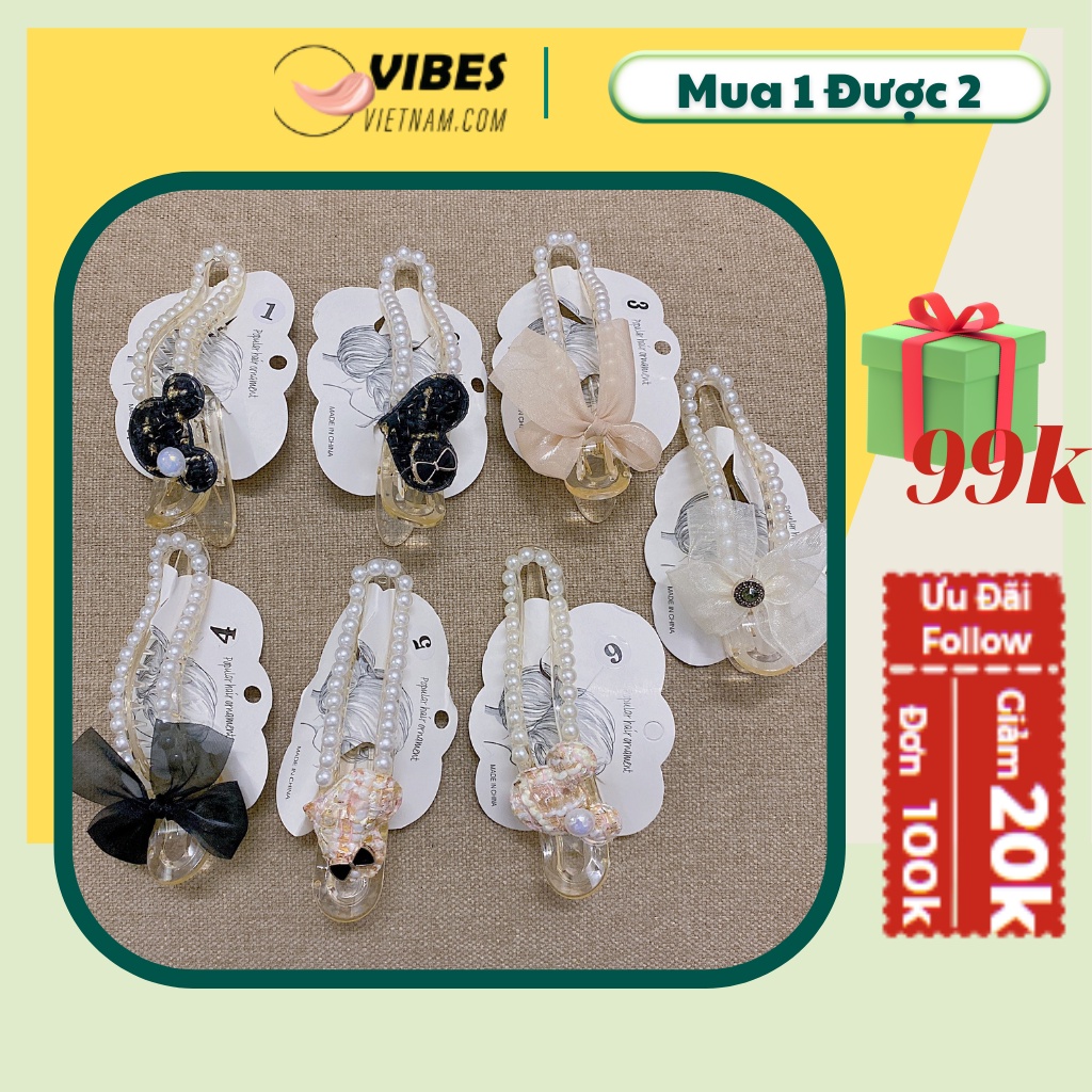 Kẹp Tóc Ngang Kiểu Mới Nơ Ngọc Trai Nhân Tạo Phong Cách Hàn Quốc - vibesvietnam