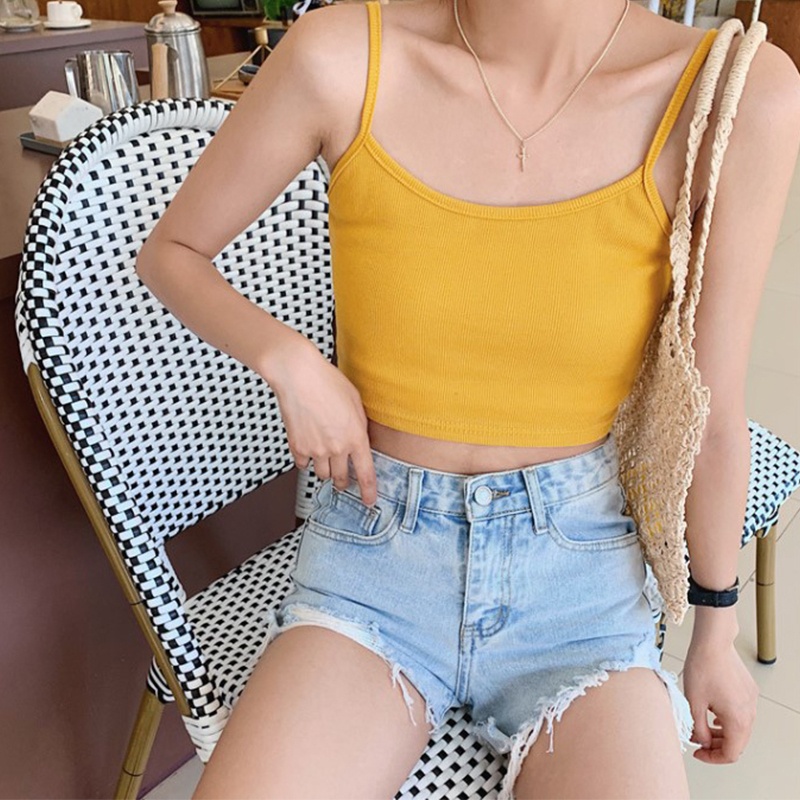 Áo Croptop Hai Dây Màu Sắc Đơn Giản Thời Trang Mùa Hè Cho Nữ